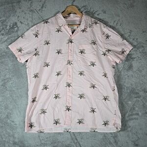 American Eagle Shirt Mens‎ XL Pink Button Up Short Sleeve Toucan All Over Print